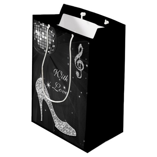 輝きのかかとの黒いディスコの球の誕生日は感謝していしています ミディアムペーパーバッグ (裏面アングル)