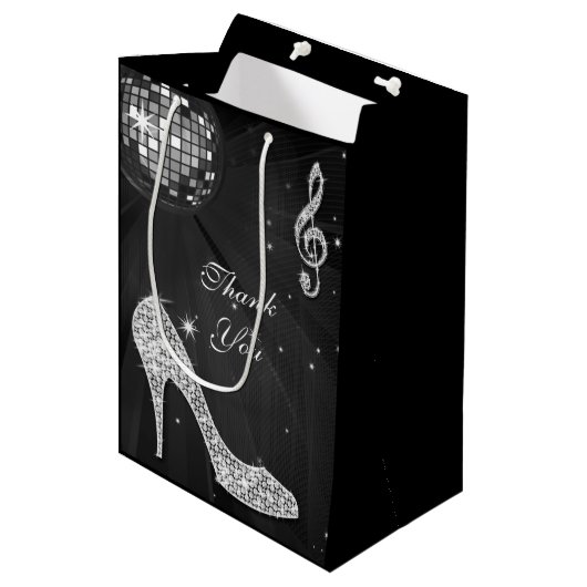 輝きのかかとの黒いディスコの球の誕生日は感謝していしています ミディアムペーパーバッグ (正面アングル)