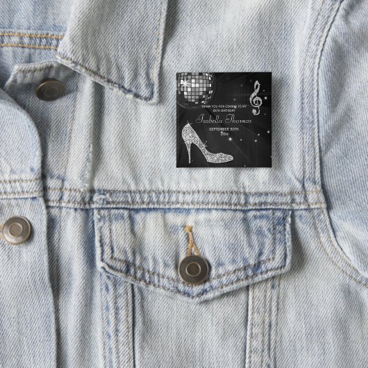 輝きのかかとの黒いディスコの球の誕生日は感謝していしています 缶バッジ (インサイチュ)