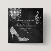 輝きのかかとの黒いディスコの球の誕生日は感謝していしています 缶バッジ (正面)