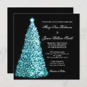 輝きのクリスマスの結婚式のターコイズ 招待状 (正面/裏面)