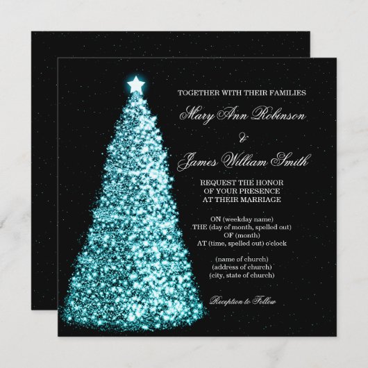 輝きのクリスマスの結婚式のターコイズ 招待状 (正面/裏面)