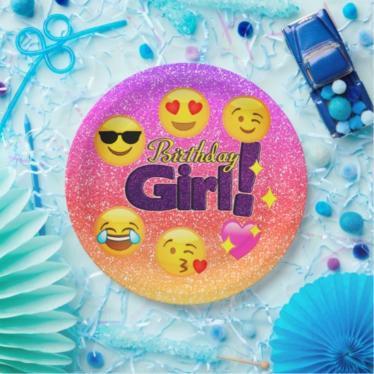 輝きのグラデーションな誕生日の女の子のEmojiの紙皿 ペーパープレート (パーティー)