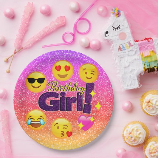 輝きのグラデーションな誕生日の女の子のEmojiの紙皿 ペーパープレート (パーティー)