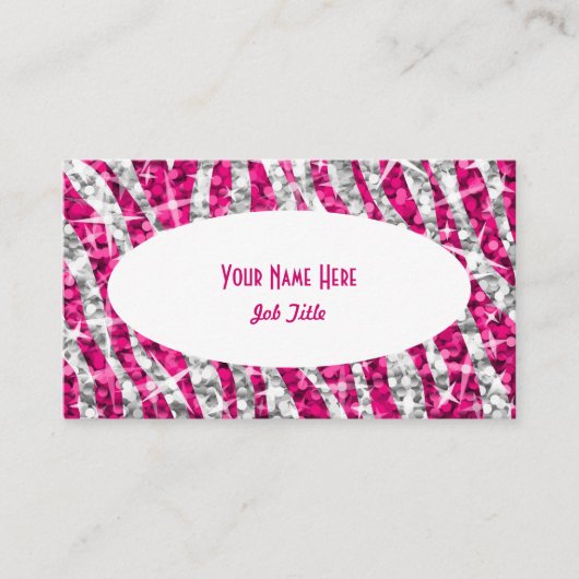 輝きのシマウマのピンクの白い楕円形の名刺 名刺 (正面)