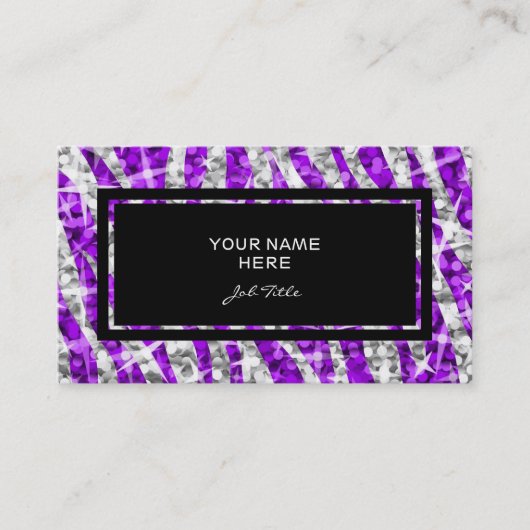 輝きのシマウマの紫色の長方形の名刺の黒 名刺 (正面)