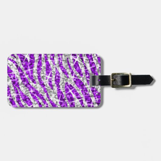 輝きのシマウマの紫色の「文字」の荷物のラベル ラゲッジタグ (正面横)