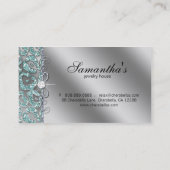 輝きのジュエリーの名刺のシマウマのティール(緑がかった色)の銀 名刺 (裏面)