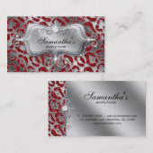 輝きのジュエリーの名刺のシマウマの赤の銀 名刺 (正面/裏面)