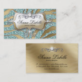 輝きのジュエリーの名刺のシマウマの金ゴールドのティール(緑がかった色) 2 名刺 (正面/裏面)