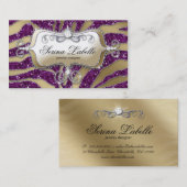 輝きのジュエリーの名刺のシマウマの金ゴールドの紫色 名刺 (正面/裏面)