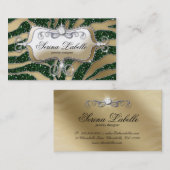 輝きのジュエリーの名刺のシマウマの金ゴールドの緑 名刺 (正面/裏面)