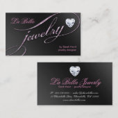 輝きのジュエリーの名刺の黒のピンクのハート3 名刺 (正面/裏面)