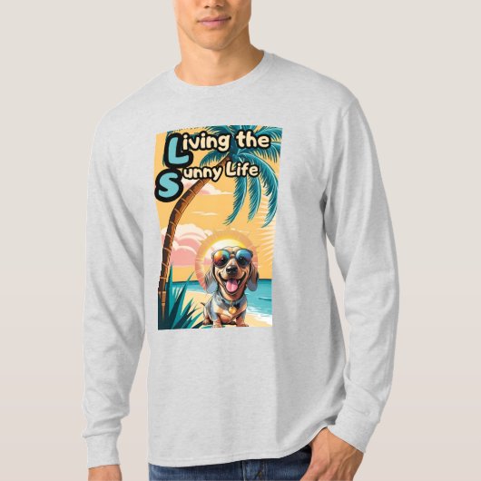 輝きの中でバキング：クール太陽の中で犬 Tシャツ (正面)