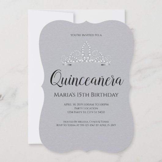輝きの服の黒の銀のQuinceañeraの招待状 招待状 (裏面)