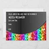 輝きの虹のストライプのカーブの「バチェロレッテParty 招待状 (裏面)