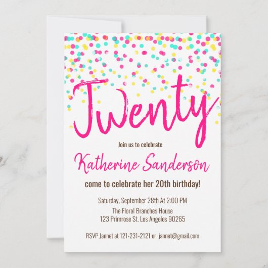 輝きの虹の水玉模様の誕生会を振りかけて下さい 招待状 (正面)