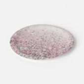 輝きの銀およびピンクのガーリーなパーティー ペーパープレート (アングル)