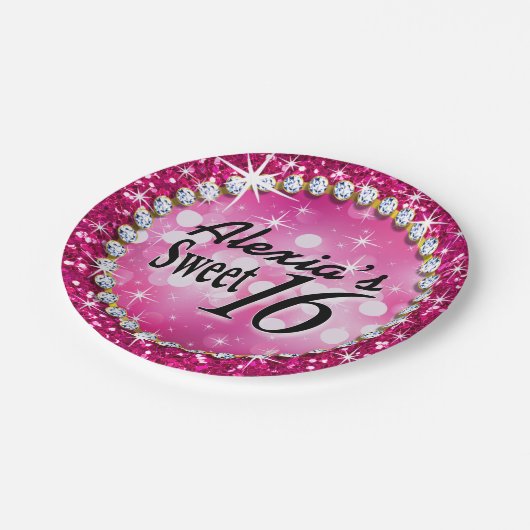 輝きの魅力的できらきら光るな菓子16のお祝いの暗い赤紫色 ペーパープレート (アングル)