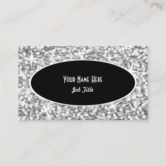輝きの"銀製の"黒い楕円形の名刺のテンプレート 名刺 (正面)