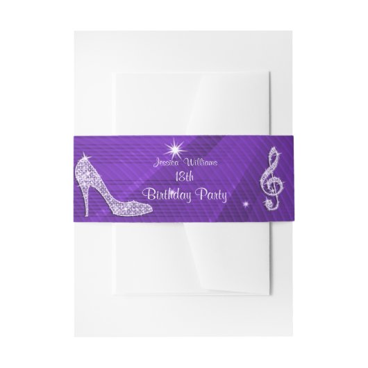 輝きは紫色のディスコの球の誕生日をかかとで蹴ります 招待状ベリーバンド (正面例)