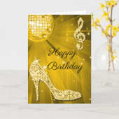 輝きは金ゴールドのディスコの球をかかとで蹴ります カード (黄色い花)