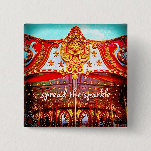 輝きを広げる引用文金ゴールド顔回転木馬写真 缶バッジ (正面)