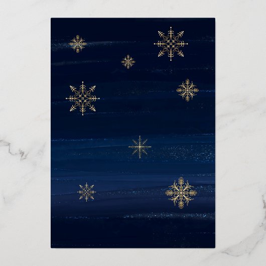 輝きを放つエレガントな雪の結晶と宝石のフォトフレームリース 箔シーズンカード (裏面)