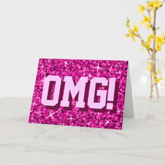 輝きピンクの「OMG! "あなたの文字」の挨拶状 カード (黄色い花)