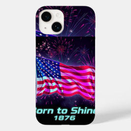 輝き生まれへ – 1776ネオングリッチアメリカ国旗Pho Case-Mate iPhone 14ケース