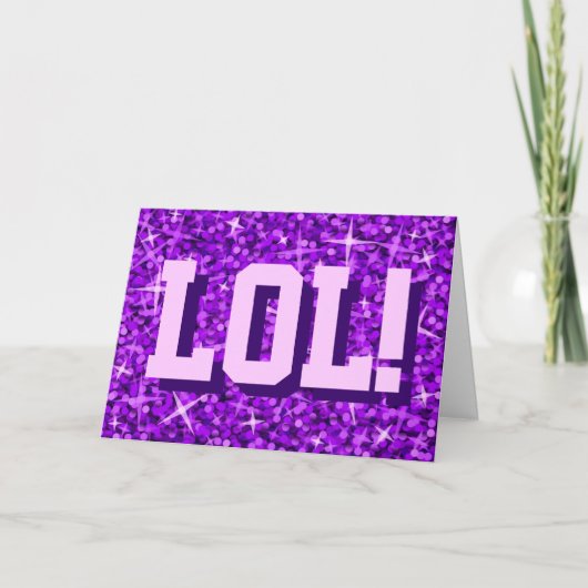 輝き紫色の「LOL! "ハッピーバースデー」カード カード (正面)
