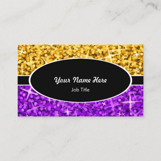輝き組合せの"金ゴールド"の紫色の黒い楕円形の名刺 名刺 (正面)