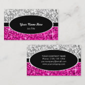 輝き組合せの"銀"のピンクの黒い楕円形の名刺 名刺 (正面/裏面)