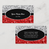 輝き組合せの"銀"の赤く黒い楕円形の名刺 名刺 (正面/裏面)