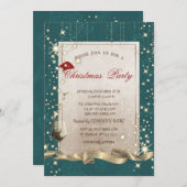 輝き、ガラス、緑のクリスマス企業のパーティー 招待状 (正面/裏面)