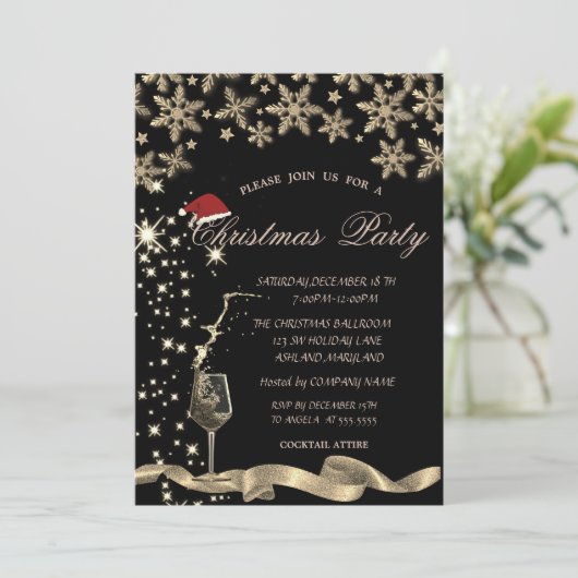 輝き、ガラス、雪片の企業のクリスマスパーティー 招待状 (スタンド正面)