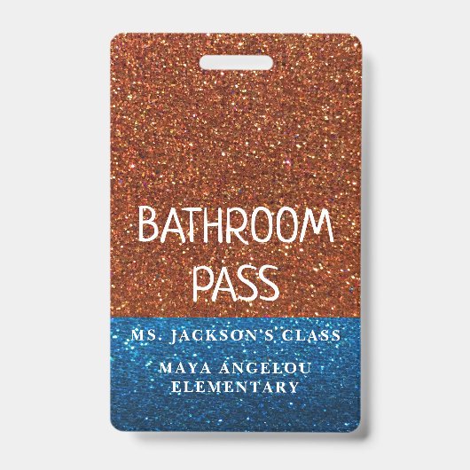 輝き 学校の色 トイレの許可証 ホールパス バッジ (表面)