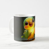 輝くあんを抱える赤ちゃんの緑と黄色のオウム コーヒーマグカップ (正面左)