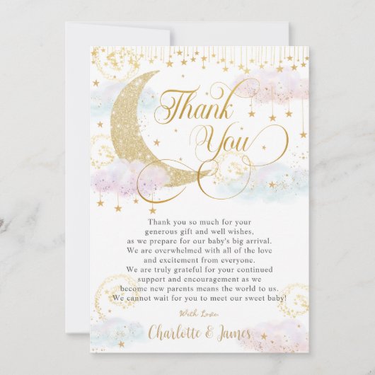 輝くお洒落小さな星のジェンダーが明らかにする サンキューカード (正面)