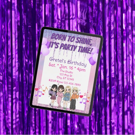 輝くために生まれた、パーティータイム、KPOPガールバンドの誕生日 招待状