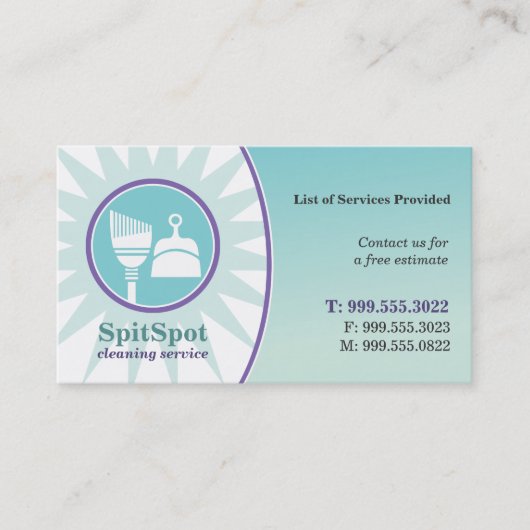 輝くで明るいクリーニングのサービス業カード 名刺 (正面)