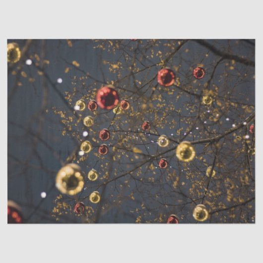 輝くと赤白熱［赤熱］光を放つ金ゴールドクリスマスオーナメント 薄葉紙 (正面)