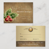 輝くなヒイラギの果実のクリスマスのギフト券 割引カード (正面/裏面)