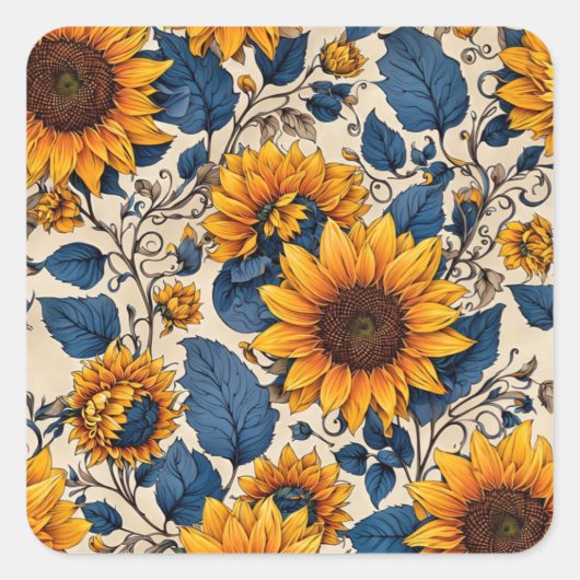 輝くひまわりパターン スクエアシール (正面)