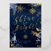 輝くほど明るい ネイビー ゴールド 雪の結晶 & トナカイ 箔シーズンカード (正面)