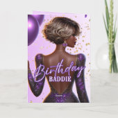 輝くアフリカ系アメリカ人女性パープル誕生日 カード (裏面)