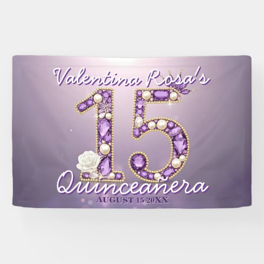 輝くアメジストとパールのホワイトローズのキンセアニエラ 横断幕 (横)