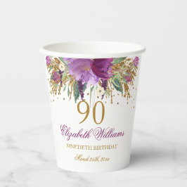 輝くアメジストの花のスパンコール 90歳の誕生日 紙コップ