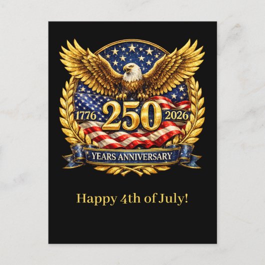 輝くアメリカ独立250周年記念鷲のエンブレム シーズンポストカード (正面)
