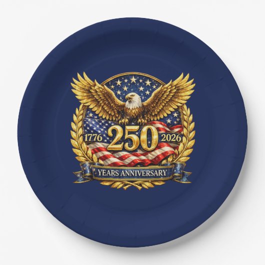 輝くアメリカ独立250周年記念鷲のエンブレム ペーパープレート (正面)